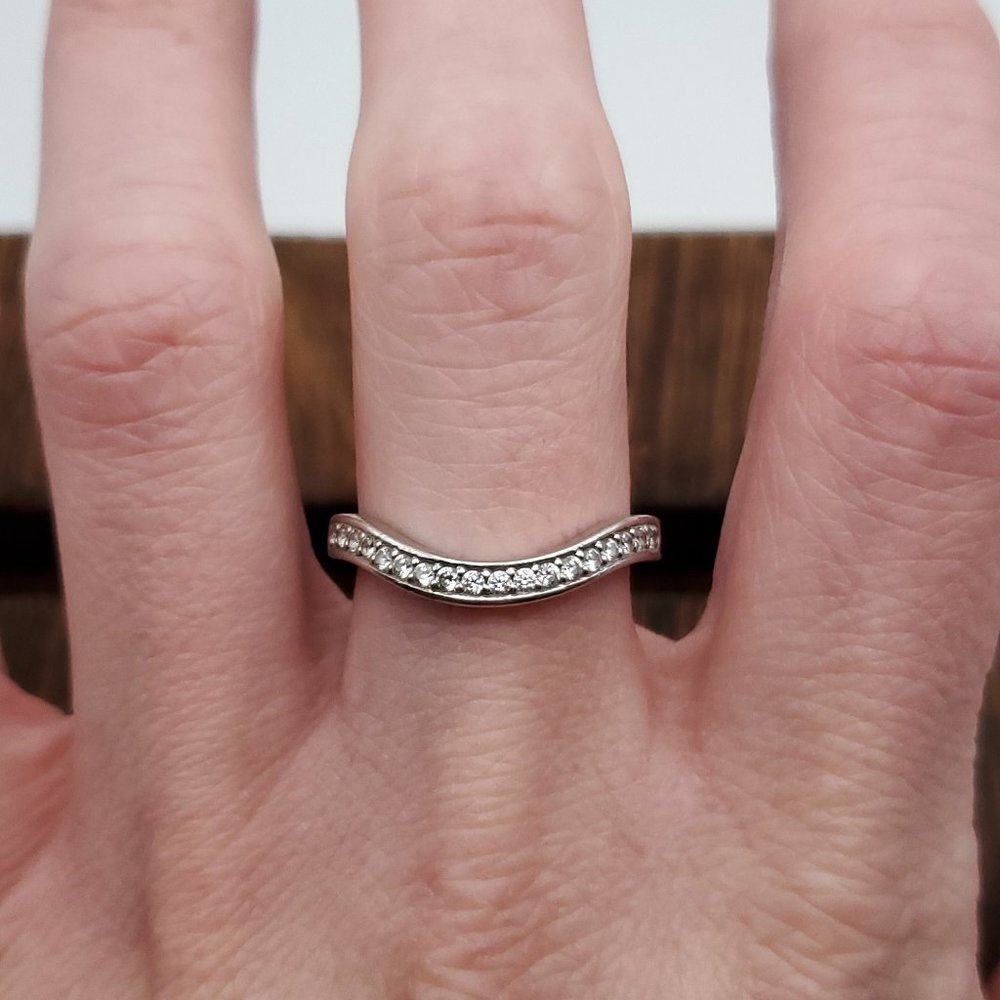 Size 8.75 925 Sterling Silver U Shape Clear Cubic Zirconia Guard Style Ring